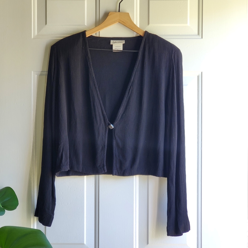 Vintage Cropped Ribbed Cardigan Black  Size L